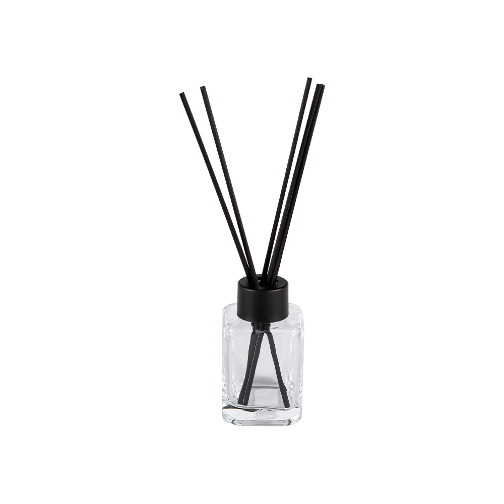 HJ-RX2248 fyrkantig spridareflaska med plastlock med skruvhals och mattsvart fiberklistermärke