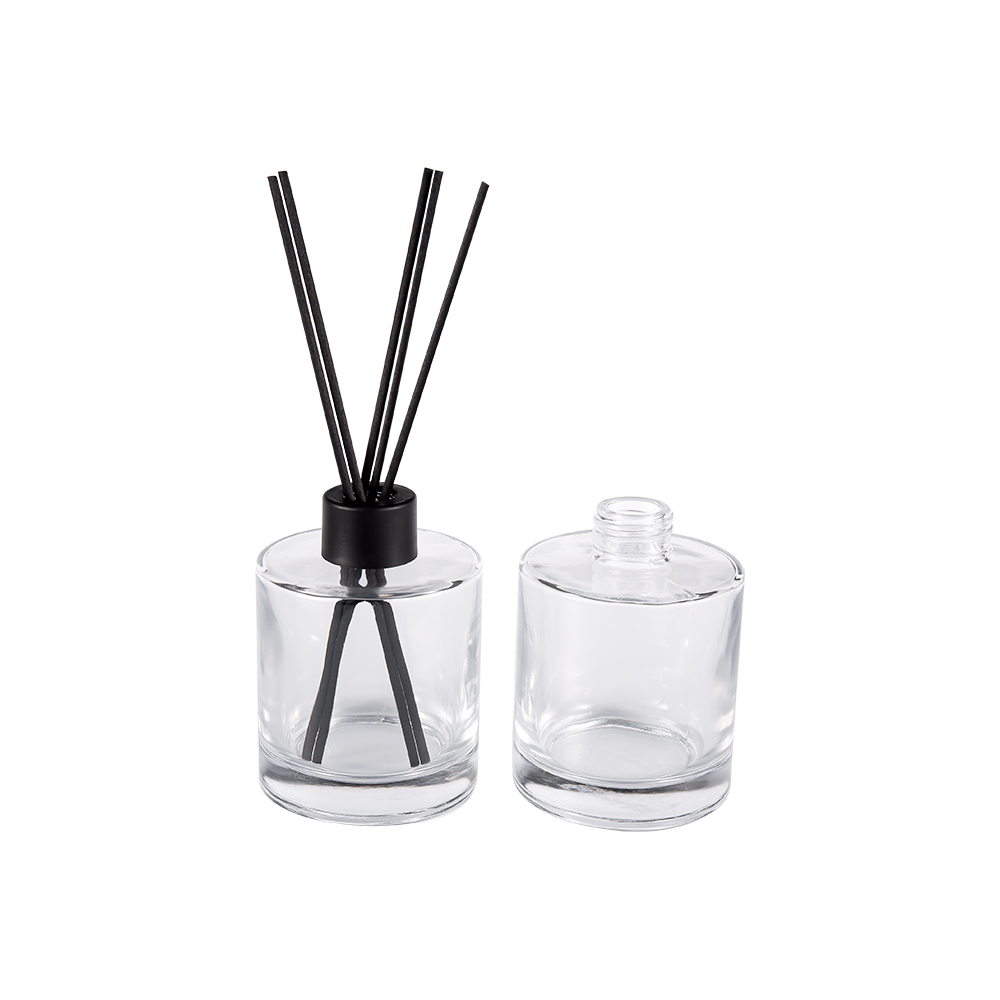 HJ-RX2109 Cylindrisk flintglasdiffusorflaska Plast Aluminiumlock Färg Fiberdekal