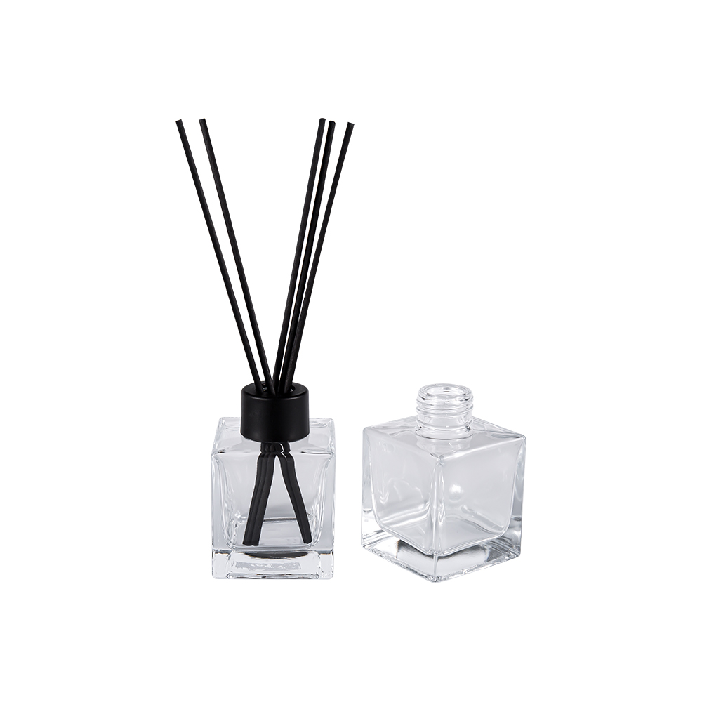 HJ-0309# Fyrkantig glasaromaterapiflaska 24MM mattsvart plastlock Aluminiumlock Fiberdekal