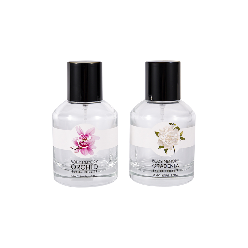 GC4815-WJ2531 50 ml parfymflaska av klart glas med svart PP-plastlock