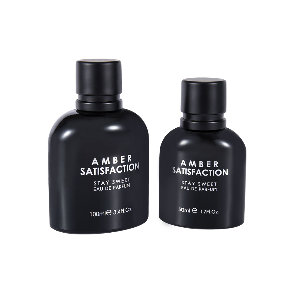 GC3849-WJ176 50 ml färgbelagd ljus svart tryckt parfymflaska i glas med ABS PP plastlock