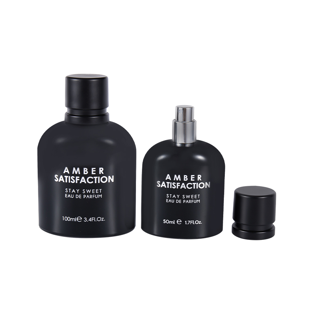 GC3849-WJ176 50 ml färgbelagd ljus svart tryckt parfymflaska i glas med ABS PP plastlock