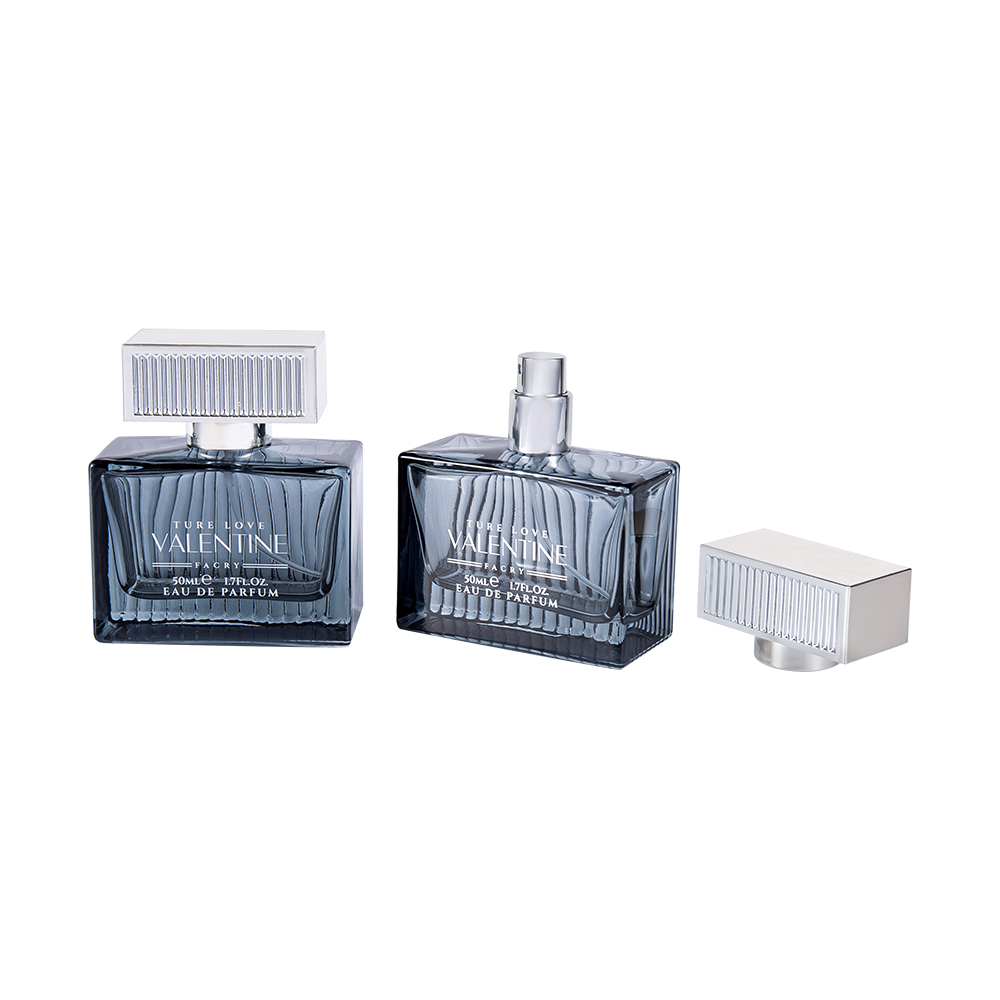 KY1111-WJ2092 50ml Vertical Stripe Glasparfymflaska med UV ABS Plast Cover Stripe