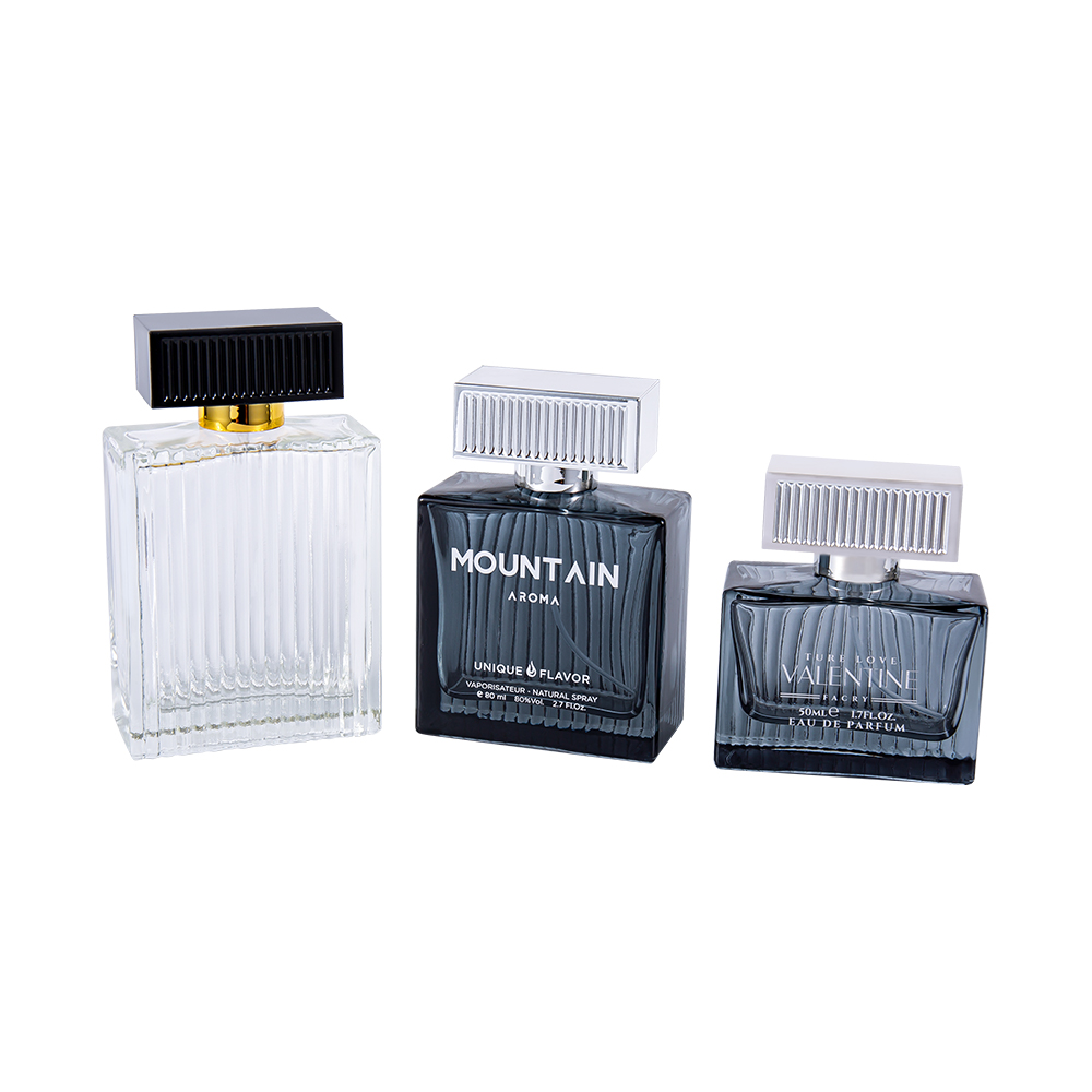 KY1111-WJ2092 50ml Vertical Stripe Glasparfymflaska med UV ABS Plast Cover Stripe