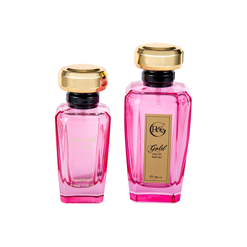 GC4354-WJ2432 50 ml UV-belagd rosa grön parfymflaska med glänsande guld plastlock